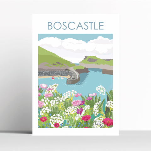 Boscastle Harbour Cornwall Travel Print Poster Birthday Gift House Warming Present Travel Decor Retro Vintage Style