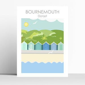 Bournemouth Beach Huts Dorset Travel Print Poster Birthday Gift House Warming Present Travel Decor Retro Vintage Style