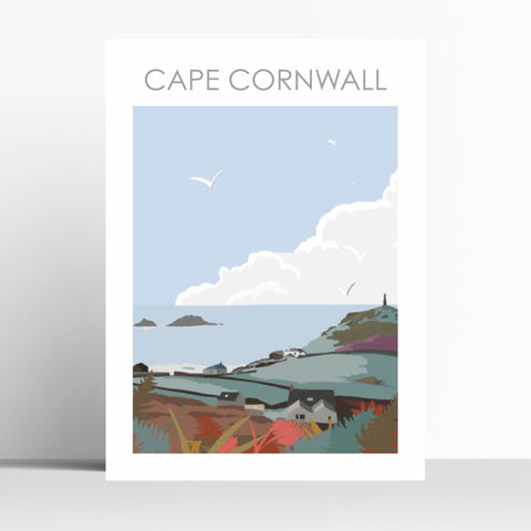 Cape Cornwall  Winter Travel Print Poster Birthday Gift House Warming Present Travel Decor Retro Vintage Style