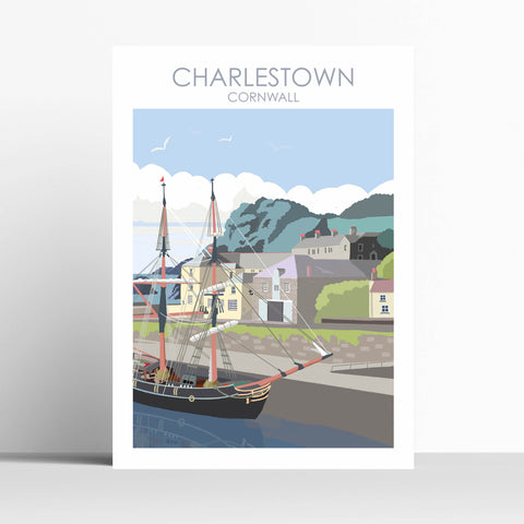 Charlestown Cornwall Travel Print Poster Birthday Gift House Warming Present Travel Decor Retro Vintage Style