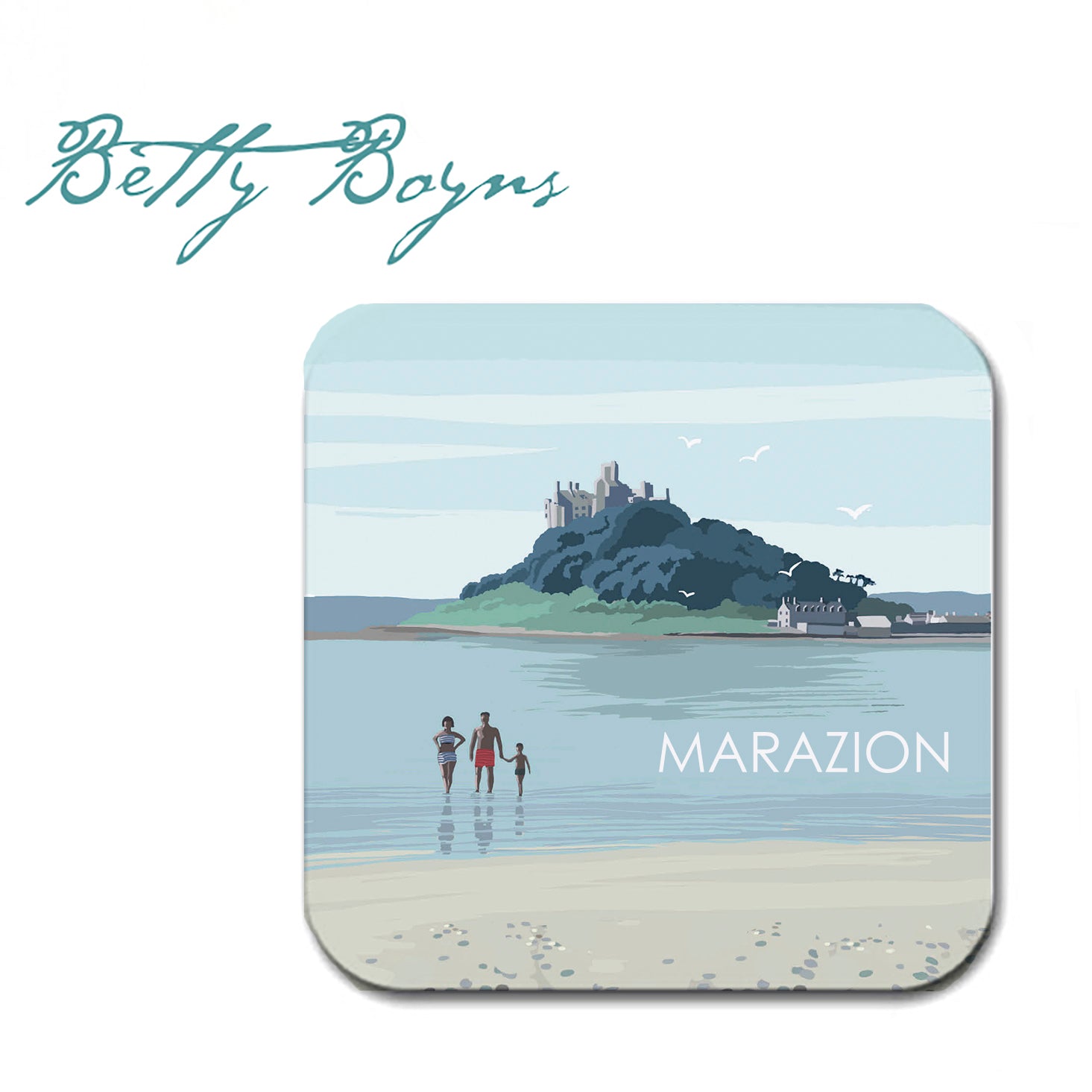 Marazion Cornwall set of 2 Coaster Cornwall Gift | Drink Coasters | Art Coasters | Table Mat | Home Decor | Christmas Gifts