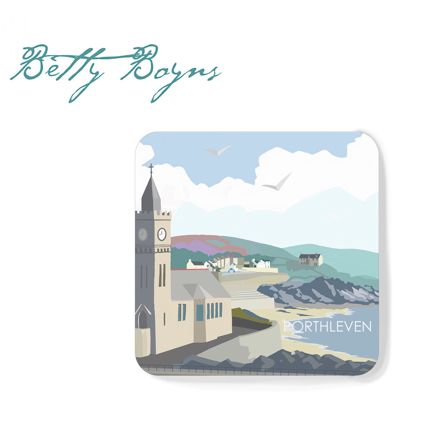 Porthleven Clock Tower Cornwall set of 2 Coaster Cornwall Gift | Drink Coasters | Art Coasters | Table Mat | Home Decor | Christmas Gifts