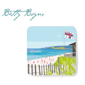 Sennen Beach Cornwall set of 2 Coaster Cornwall Gift | Drink Coasters | Art Coasters | Table Mat | Home Decor | Christmas Gifts