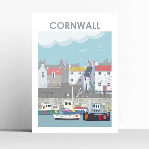 Cornwall Fishing Village Travel Print Poster Birthday Gift House Warming Present Travel Decor Retro Vintage Style
