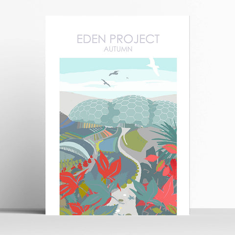 Eden Autumn Cornwall Travel Print Poster Birthday Gift House Warming Present Travel Decor Retro Vintage Style