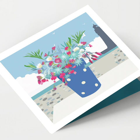 Lighthouse and Flowers Cornwall Card