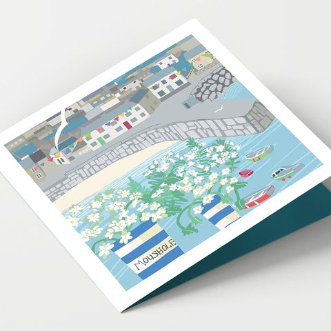 Mousehole and Flowers Cornwall Card
