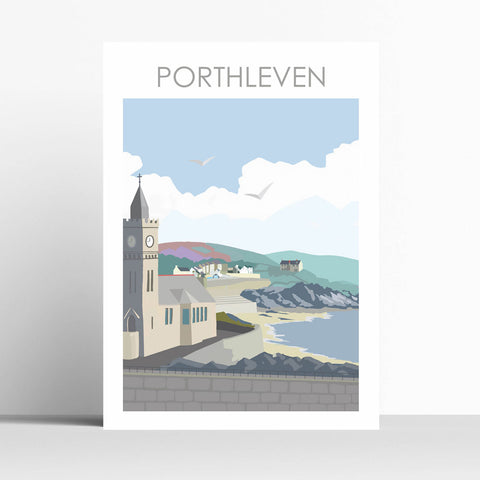 Porthleven Church Tower Cornwall Travel Poster