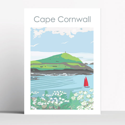 Cape Cornwall Travel Print Poster Birthday Gift House Warming Present Travel Decor Retro Vintage Style